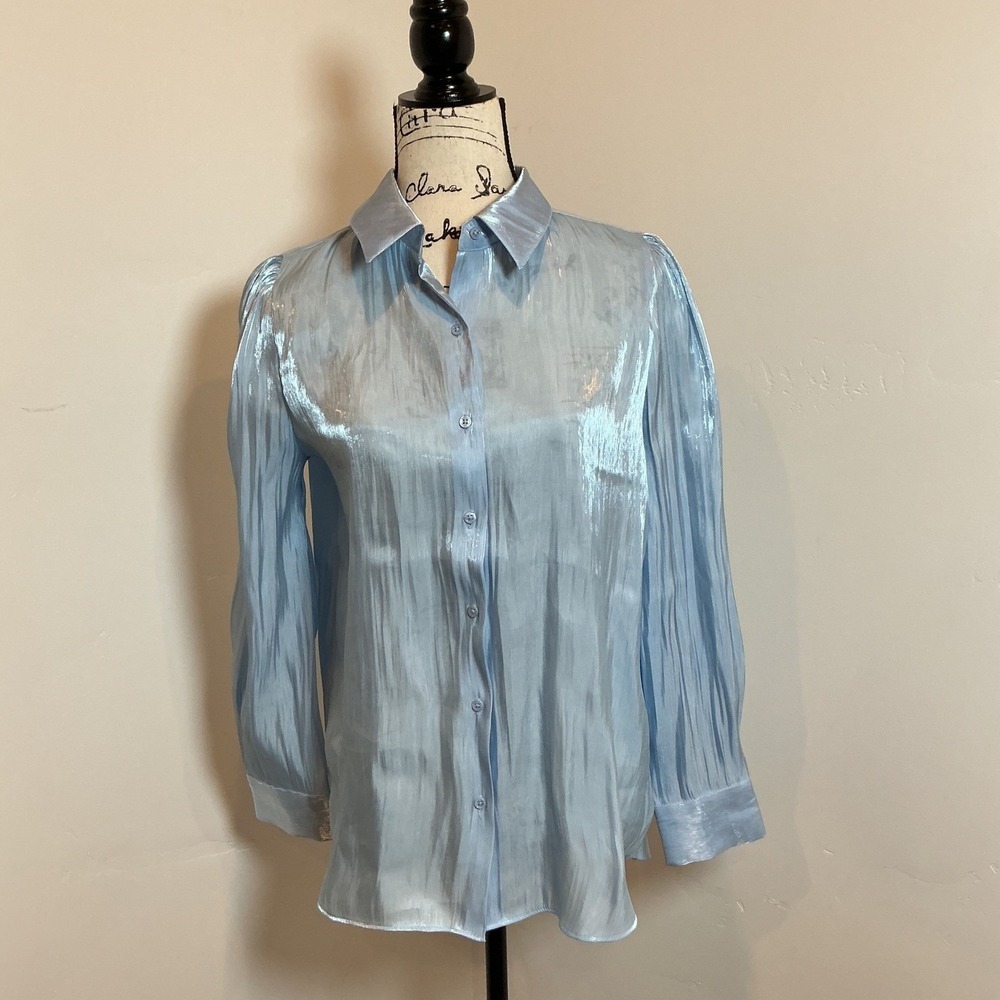 Vici Light Blue Shimmery Button-Down Shirt
